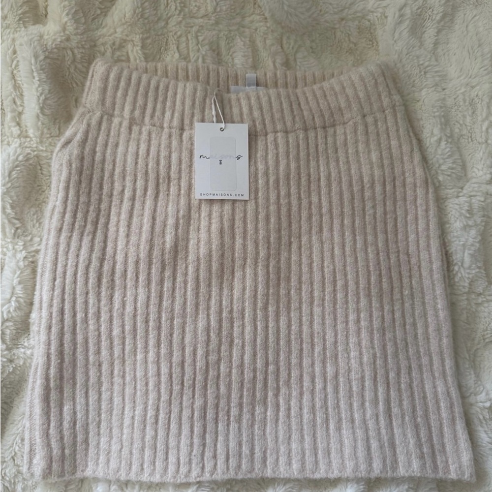Cream Ribbed Mini Pencil Skirt for Work